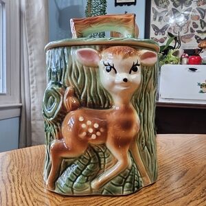 RARE Retro Mark Ungemach Deer Fawn Cookie Jar Canister USA Ceramic Pottery Bambi